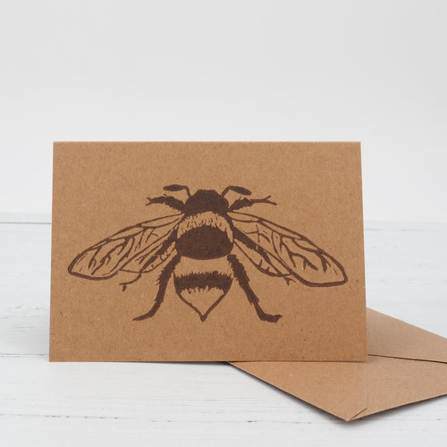 Bee linocut print greetings card