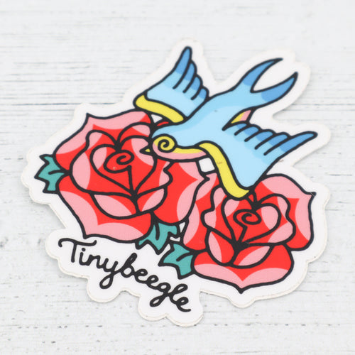 Swallow and rose sticker