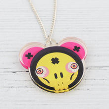 Load image into Gallery viewer, Yellow and pink skull mouse urban art pendant necklace
