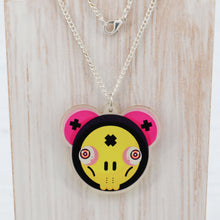 Load image into Gallery viewer, Yellow and pink skull mouse urban art pendant necklace