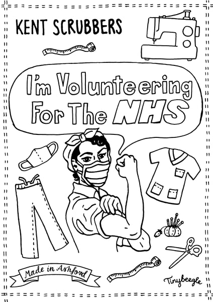 NHS scrub sewing volunteer colouring sheet
