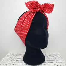 Load image into Gallery viewer, Headscarf in red and white polka dot cotton
