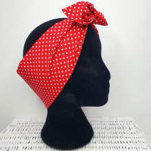 Load image into Gallery viewer, Headscarf in red and white polka dot cotton