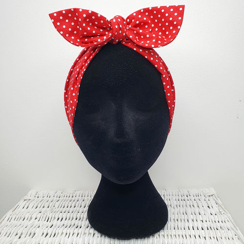 Headscarf in red and white polka dot cotton