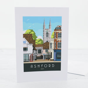 Ashford Railway Style Poster Greetings Card