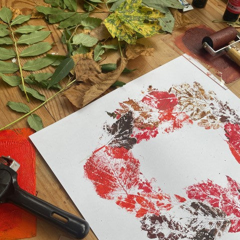 Autumn wreath leaf printing workshop Wednesday 25th October 1 - 2pm
