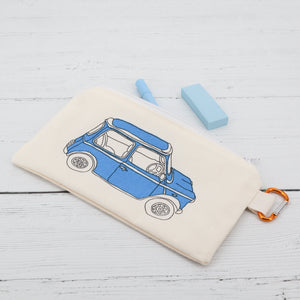 Blue mini car fabric pencil case