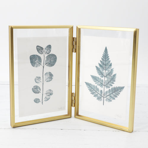 Botanical linocut print twin gold frame