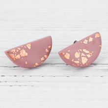 Load image into Gallery viewer, Dusky pink semi-circle rose gold fleck studs