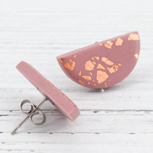 Load image into Gallery viewer, Dusky pink semi-circle rose gold fleck studs