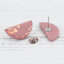 Load image into Gallery viewer, Dusky pink semi-circle rose gold fleck studs