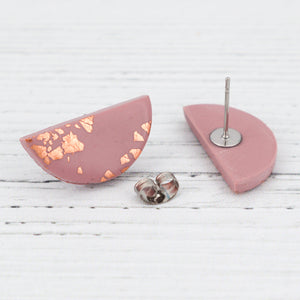 Dusky pink semi-circle rose gold fleck studs