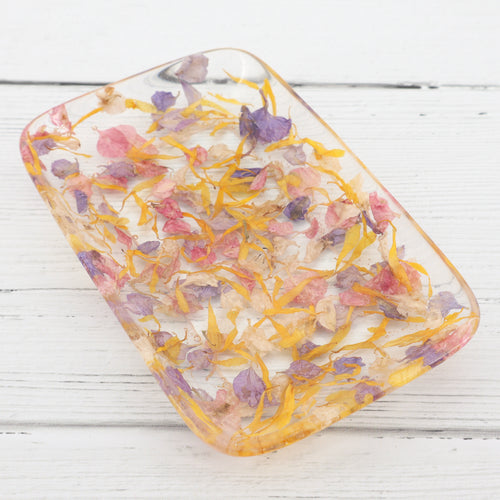Floral rectangle resin jewellery trinket dish