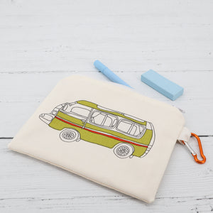 Green campervan fabric pencil case