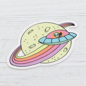 Yellow space planet sticker