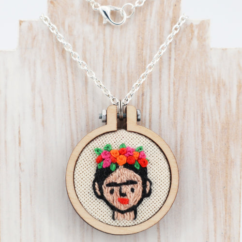 Frida Khalo necklace, hand embroidered