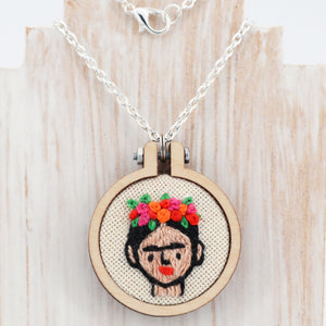 Frida Khalo necklace, hand embroidered