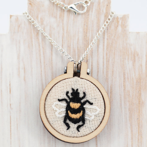 Bee necklace, hand embroidered