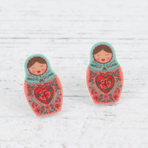 Babushka sterling silver stud earrings