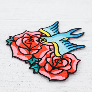 Swallow and roses iron on patch