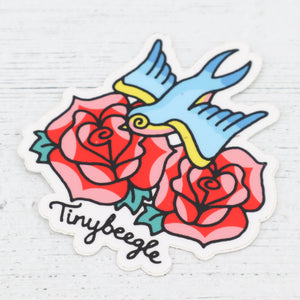 Swallow and rose sticker