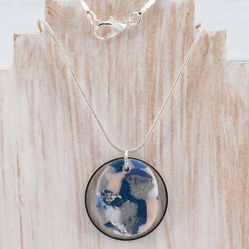 Blue and silver marbled necklace