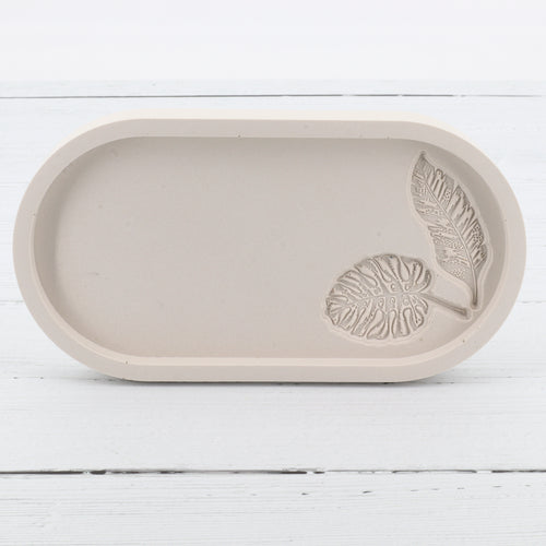 Handmade jesmonite oval tray with stamp imprinted