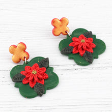 Load image into Gallery viewer, Green poinsettia earrings