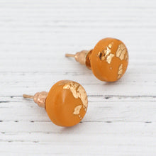 Load image into Gallery viewer, Mustard with gold foiling stud earrings