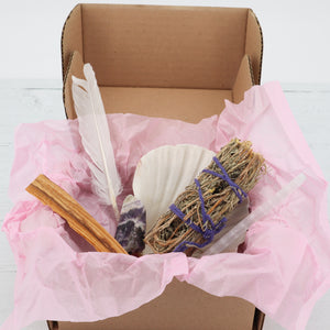 Sage smudging with amethyst crystal kit