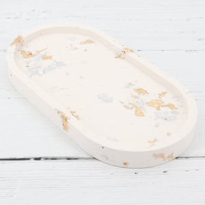 Handmade jesmonite oval tray - coloured variations with gold, silver and copper leaf detail