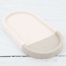 Load image into Gallery viewer, Handmade jesmonite white and grey oval tray