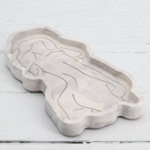 Handmade jesmonite white and grey marble woman body tray dish