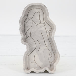 Handmade jesmonite white and grey marble woman body tray dish