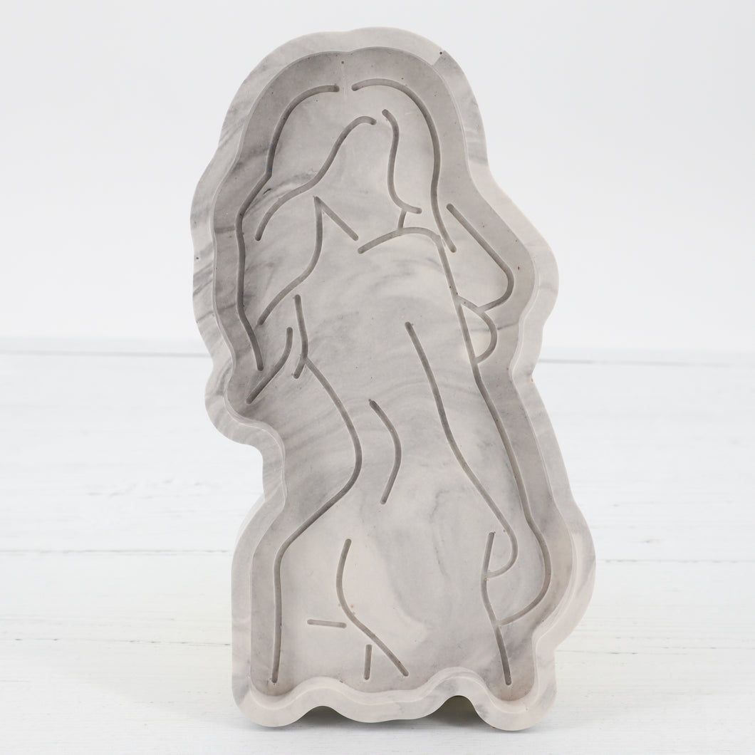 Handmade jesmonite white and grey marble woman body tray dish