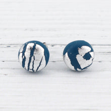 Load image into Gallery viewer, Dark blue with silver foiling stud earrings