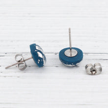 Load image into Gallery viewer, Dark blue with silver foiling stud earrings