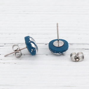 Dark blue with silver foiling stud earrings