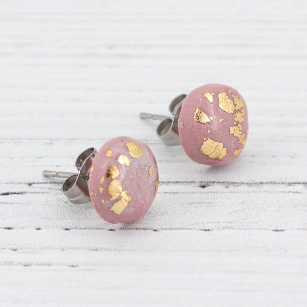 Dusky pink with gold foiling stud earrings