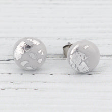 Load image into Gallery viewer, Light grey with silver foiling stud earrings