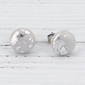 Light grey with silver foiling stud earrings