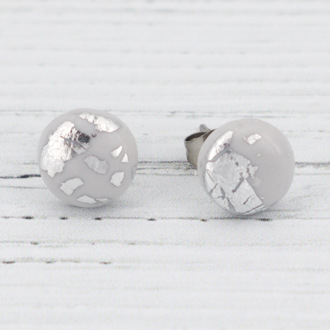 Light grey with silver foiling stud earrings