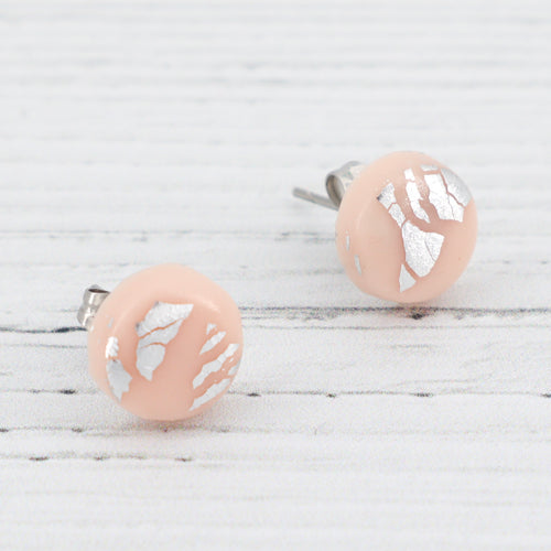 Peach with silver foiling stud earrings