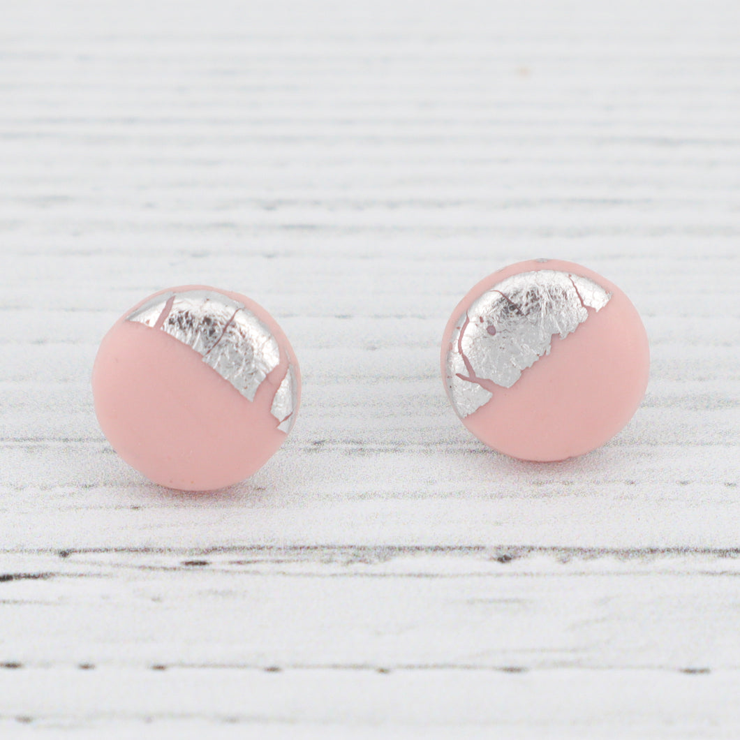 Light pink with silver foiling stud earrings