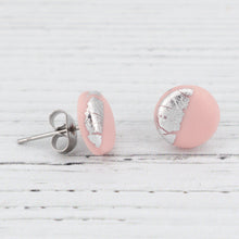 Load image into Gallery viewer, Light pink with silver foiling stud earrings