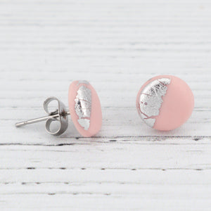 Light pink with silver foiling stud earrings