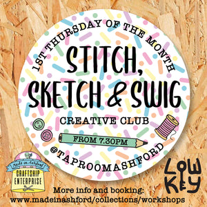 Swig & Stitch and Drink & Draw FREE @Low Key The Tap Room 1st Thurs of the month 7.30 onwards