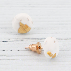 White with gold foiling stud earrings