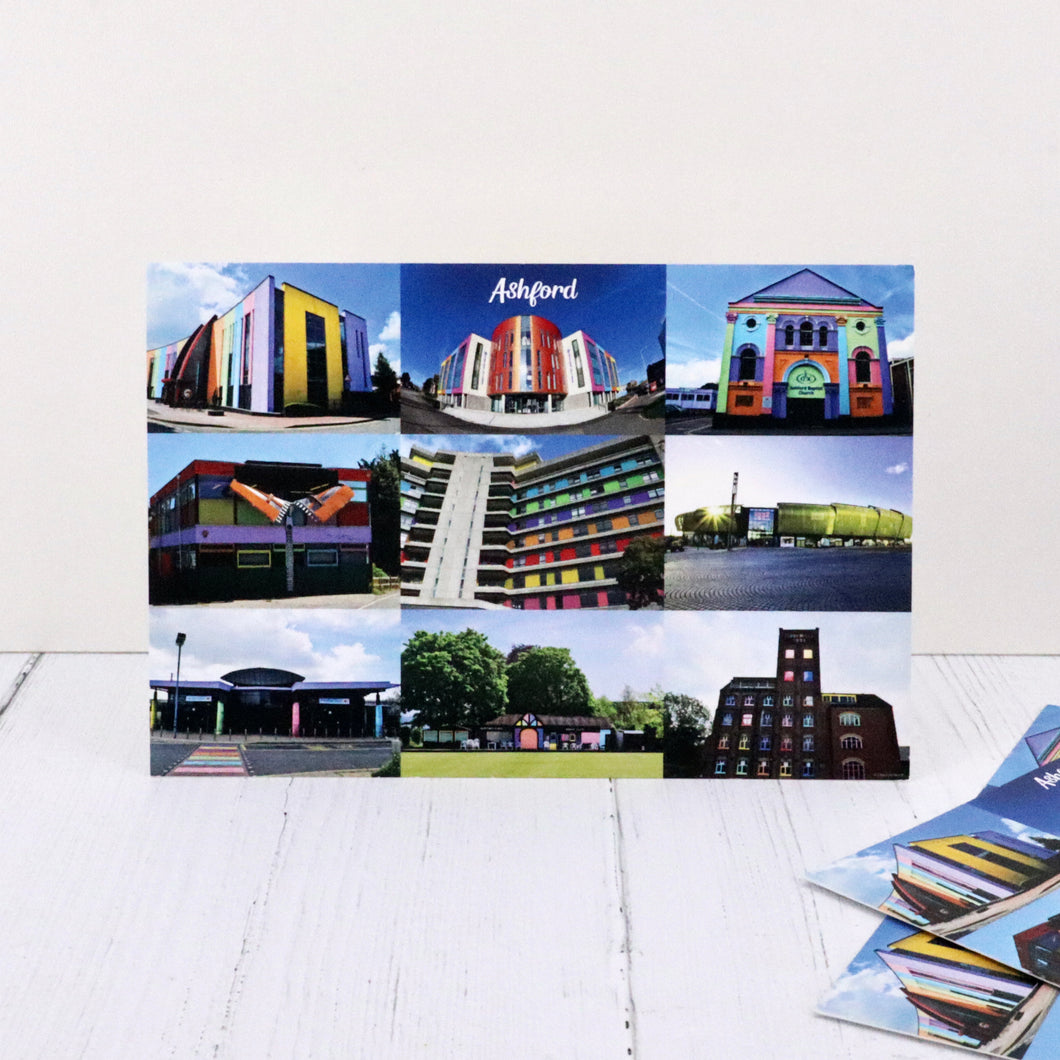 Ashford landmarks postcard (rainbow design)