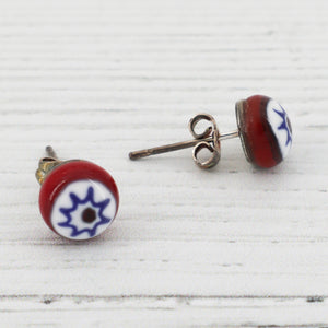 Venetian milifiori coloured glass stud earrings